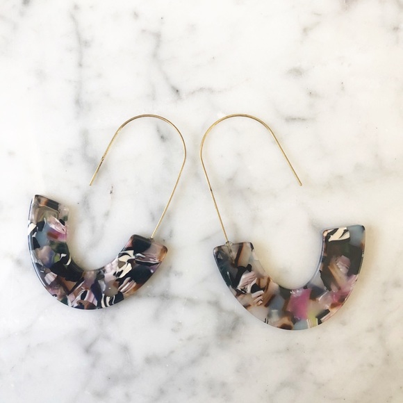 J Shape Acrylic + Metal Statement Earrings 2 PAIR - Picture 8 of 8